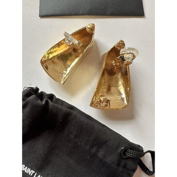 SAINT LAURENT Triangle Moderniste Earrings Vieil Or Laiton Brass Gold - Picture 6 of 6